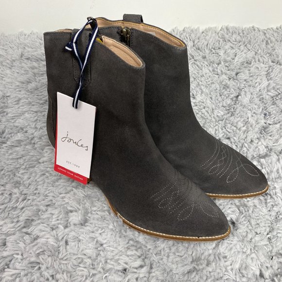 Joules Women's Western Leather Boots Elmwood Grey Women's Size US 8 NEW - Picture 3 of 10